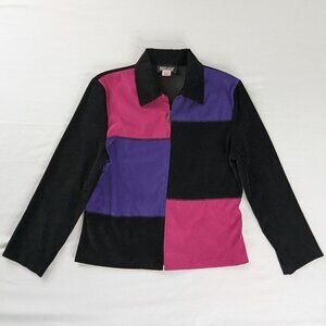 VTG Purple Pink Black Colorblock Full Zip Collared Jacket Art Deco Art To Wear